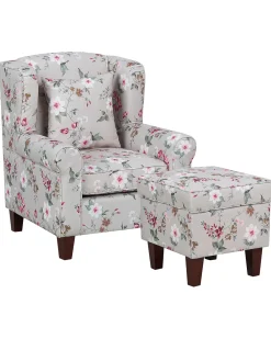Poltrona Wingback HAMAR con poggiapiedi Tessuto Grigio chiaro