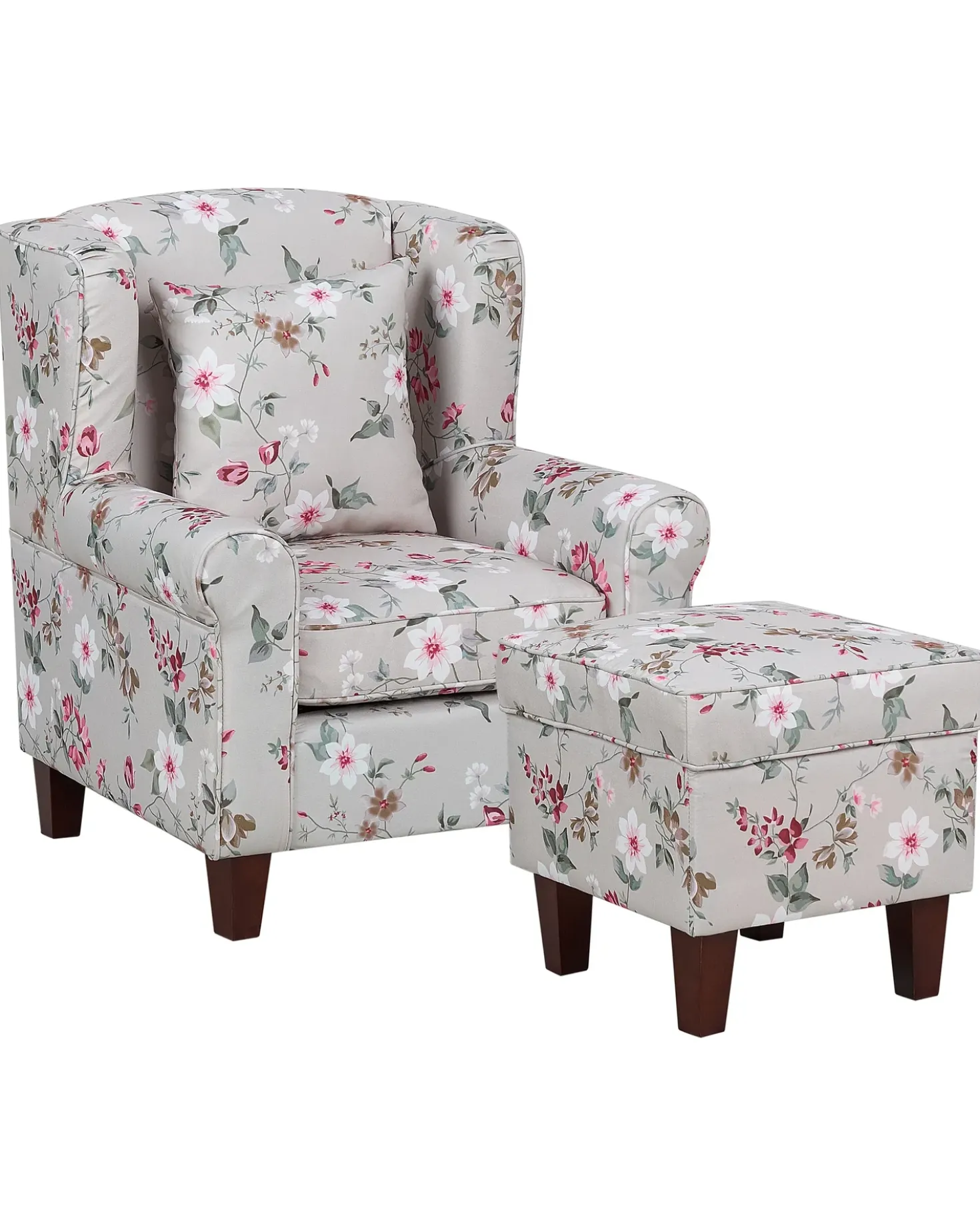 Poltrona Wingback HAMAR con poggiapiedi Tessuto Grigio chiaro