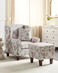 Poltrona Wingback HAMAR con poggiapiedi Tessuto Grigio chiaro