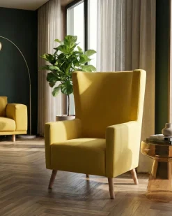 Poltrona Wingback ONEIDA Velluto Giallo