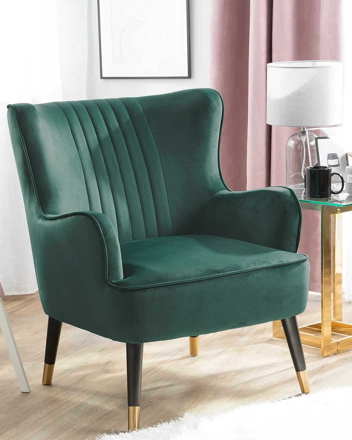 Poltrona Wingback VARBERG Velluto Verde smeraldo