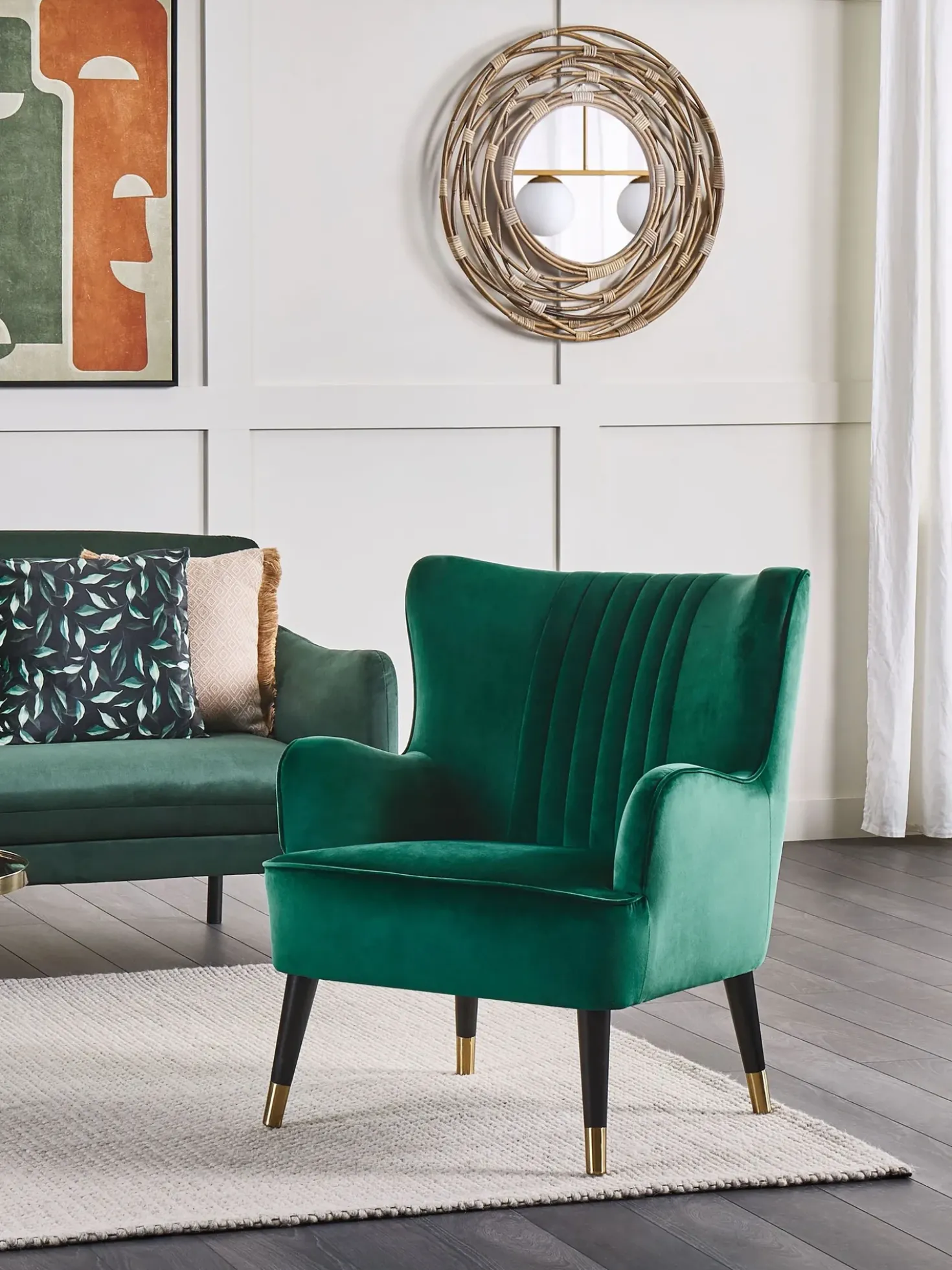 Poltrona Wingback VARBERG Velluto Verde smeraldo