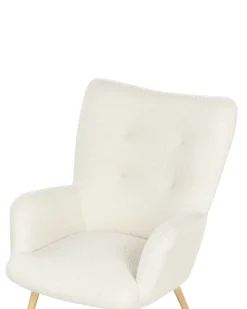 Poltrona Wingback VEJLE con poggiapiedi Bouclé Bianco sporco