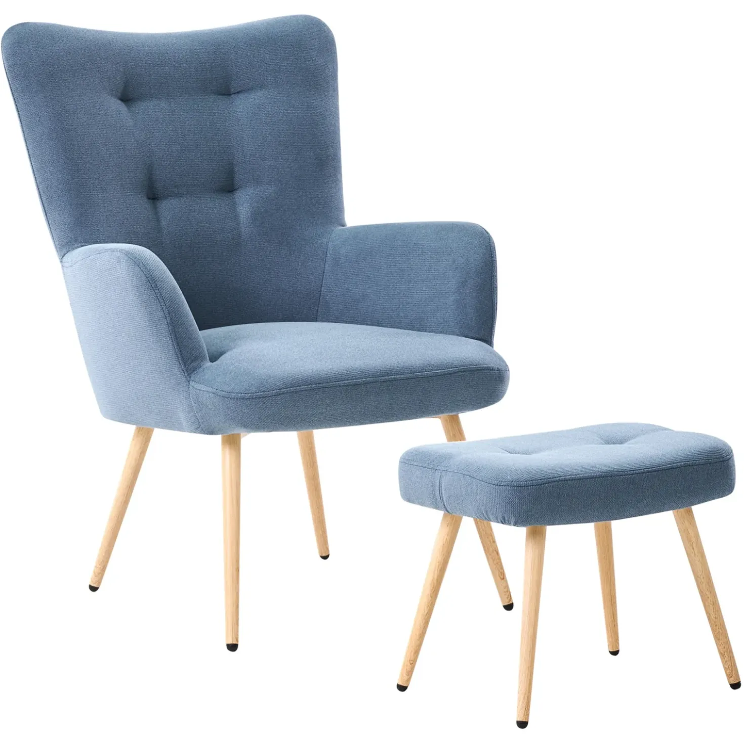 Poltrona Wingback VEJLE con poggiapiedi Tessuto Blu scuro