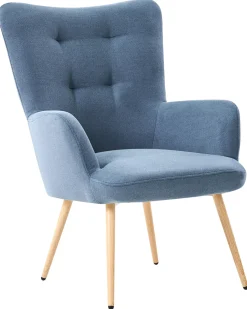 Poltrona Wingback VEJLE con poggiapiedi Tessuto Blu scuro