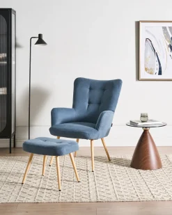Poltrona Wingback VEJLE con poggiapiedi Tessuto Blu scuro
