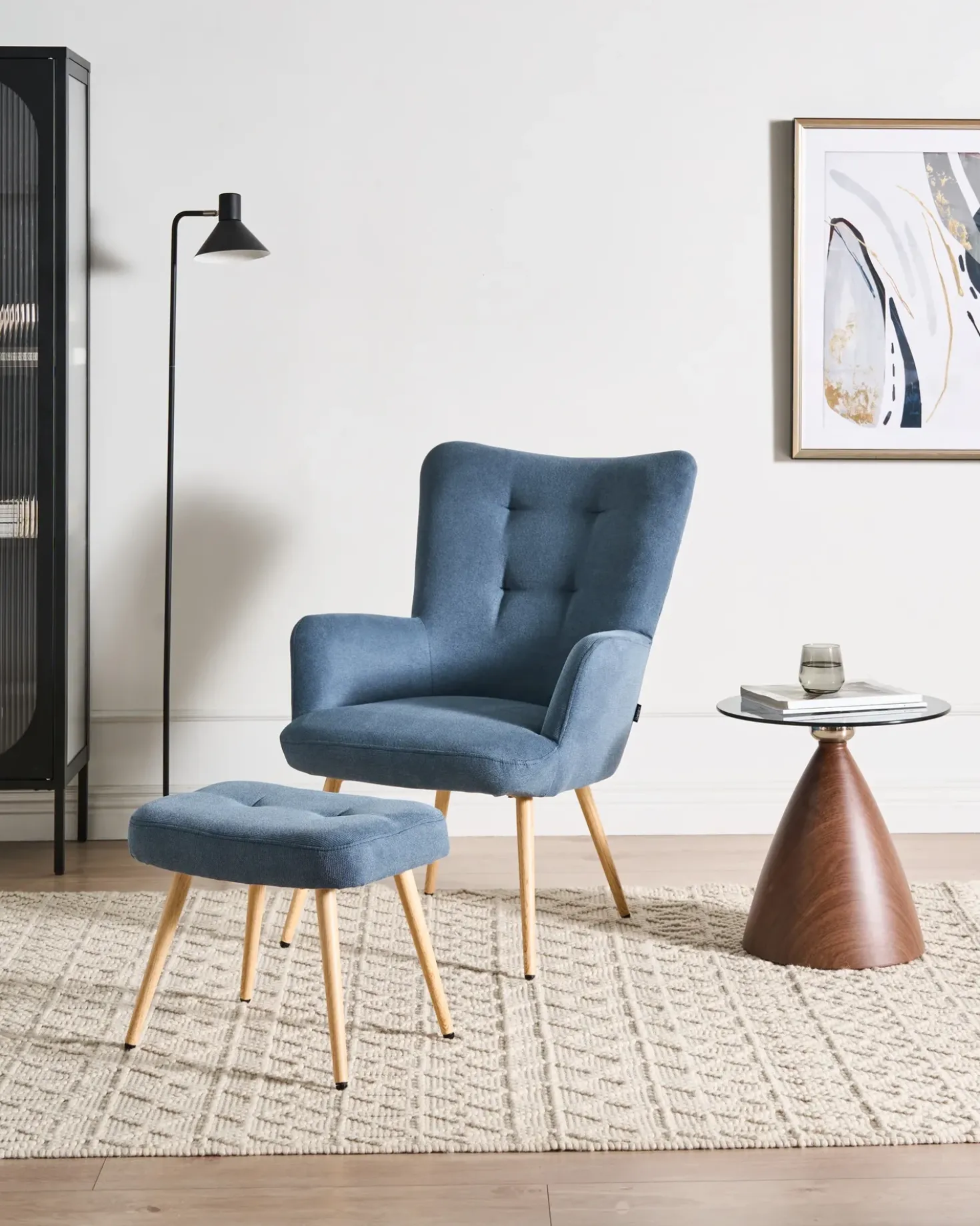 Poltrona Wingback VEJLE con poggiapiedi Tessuto Blu scuro