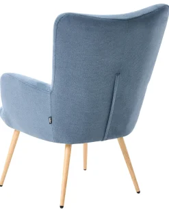 Poltrona Wingback VEJLE con poggiapiedi Tessuto Blu scuro