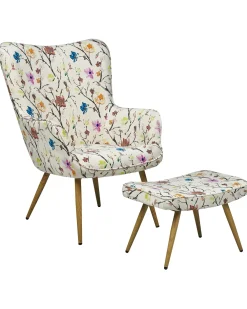 Poltrona Wingback VEJLE con poggiapiedi Tessuto Beige chiaro