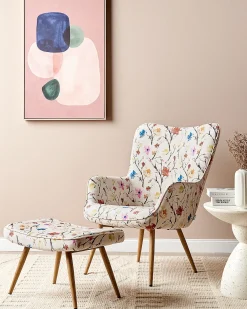 Poltrona Wingback VEJLE con poggiapiedi Tessuto Beige chiaro