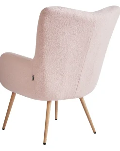 Poltrona Wingback VEJLE con poggiapiedi Bouclé Rosa pastello