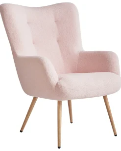 Poltrona Wingback VEJLE con poggiapiedi Bouclé Rosa pastello