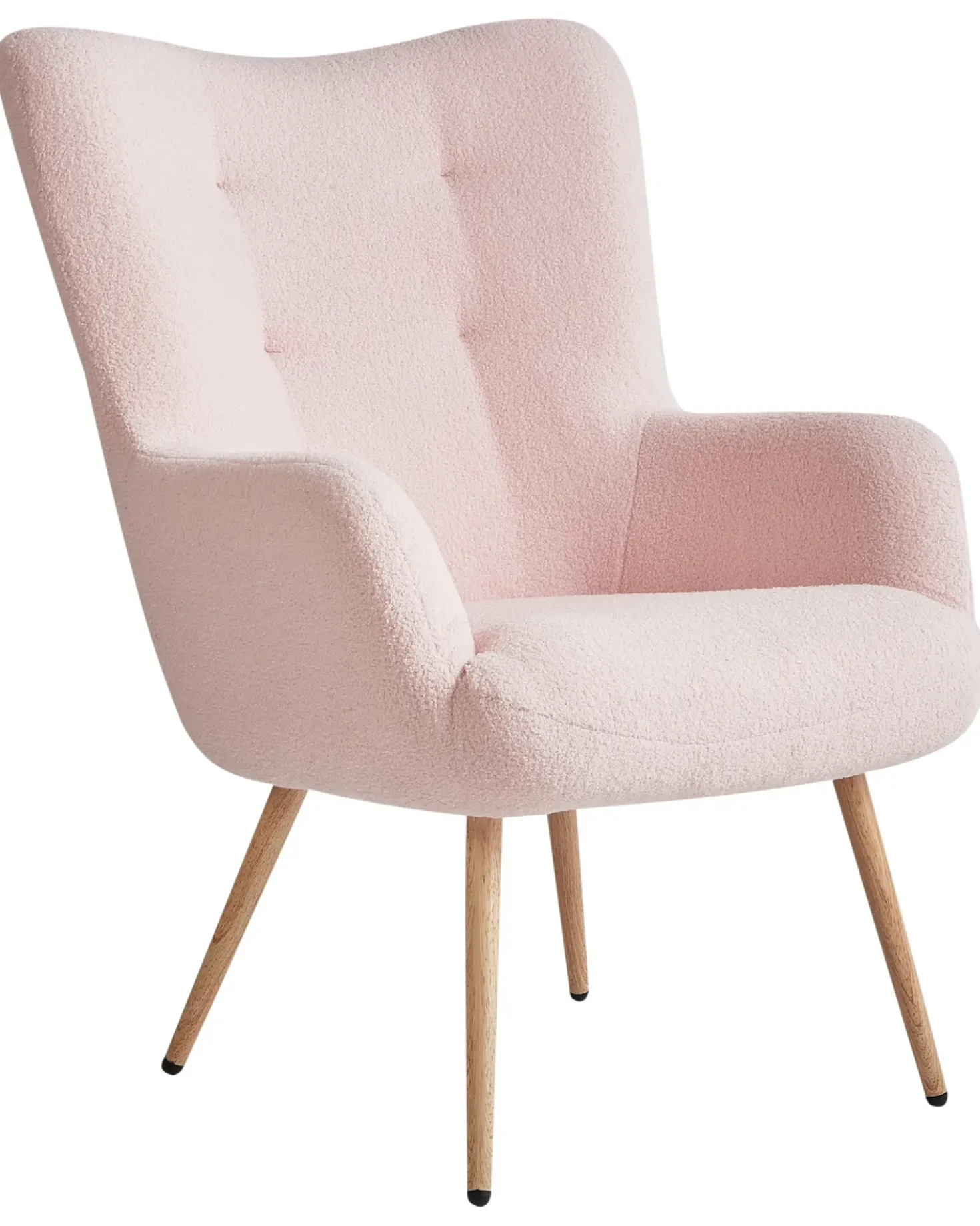 Poltrona Wingback VEJLE con poggiapiedi Bouclé Rosa pastello