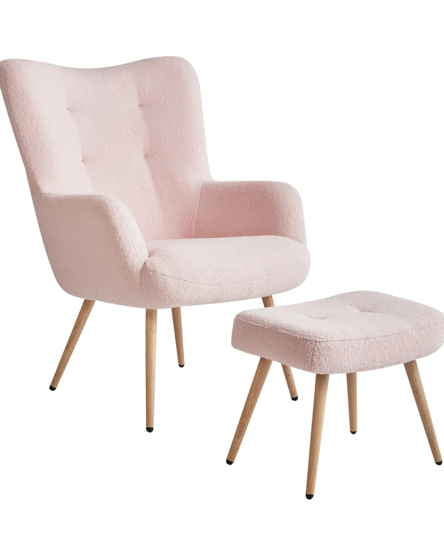 Poltrona Wingback VEJLE con poggiapiedi Bouclé Rosa pastello