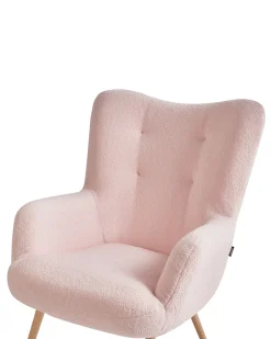 Poltrona Wingback VEJLE con poggiapiedi Bouclé Rosa pastello