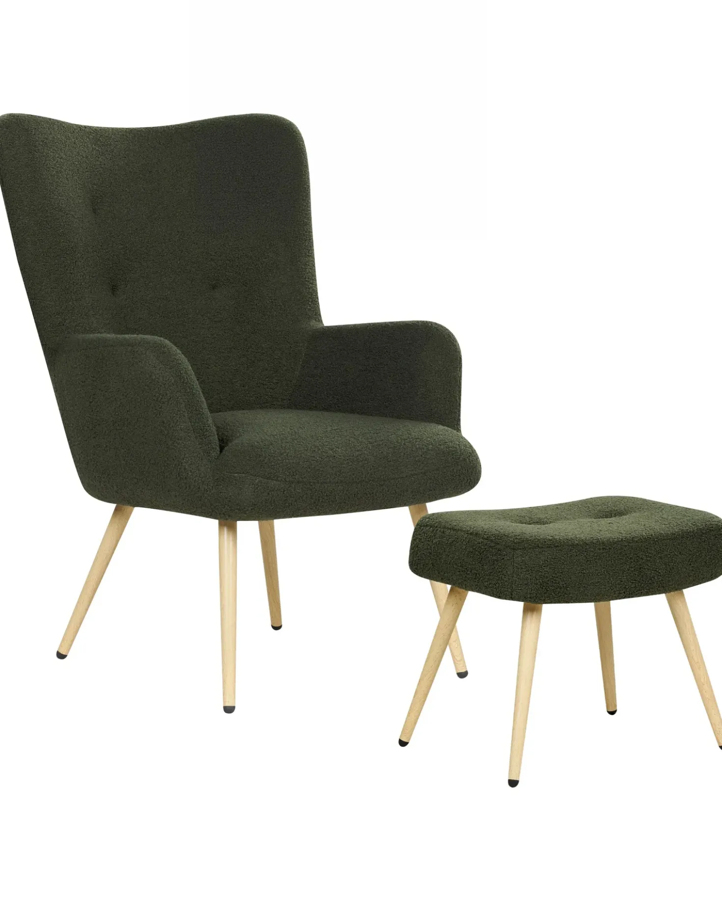 Poltrona Wingback VEJLE con poggiapiedi Bouclé Verde scuro
