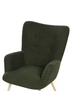 Poltrona Wingback VEJLE con poggiapiedi Bouclé Verde scuro