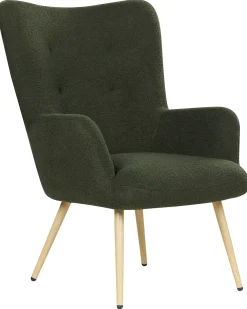 Poltrona Wingback VEJLE con poggiapiedi Bouclé Verde scuro