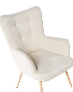 Poltrona Wingback VEJLE con poggiapiedi Tessuto Beige chiaro