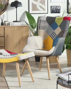 Poltrona Wingback VEJLE con poggiapiedi Tessuto Multicolore