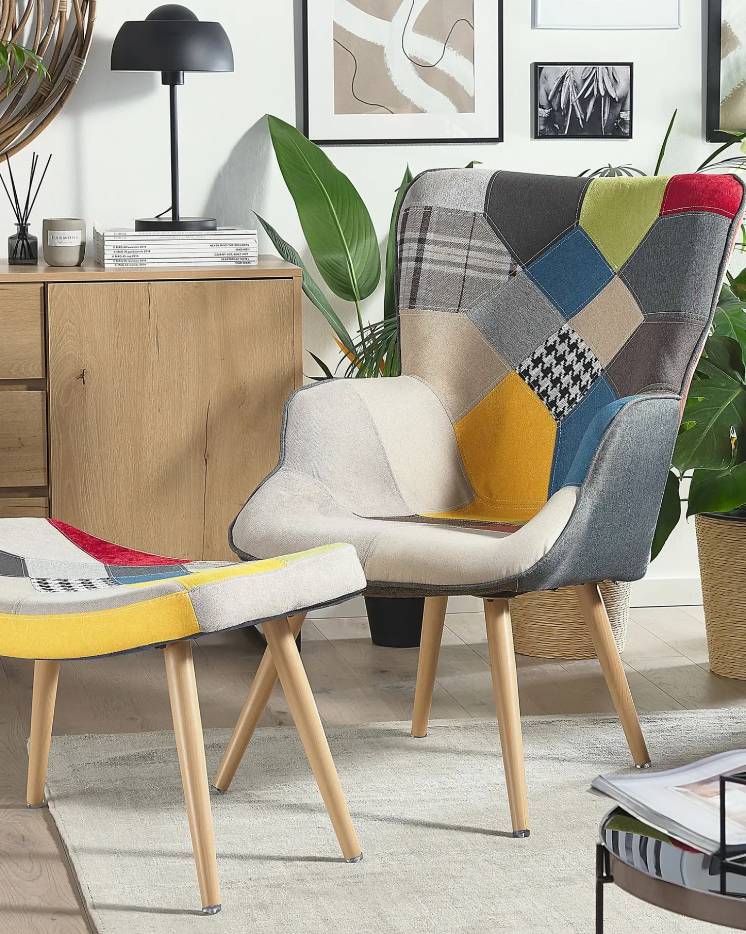 Poltrona Wingback VEJLE con poggiapiedi Tessuto Multicolore