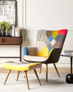 Poltrona Wingback VEJLE con poggiapiedi Tessuto Multicolore