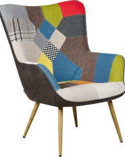 Poltrona Wingback VEJLE con poggiapiedi Tessuto Multicolore