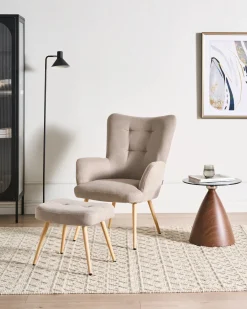 Poltrona Wingback VEJLE con poggiapiedi Tessuto Beige