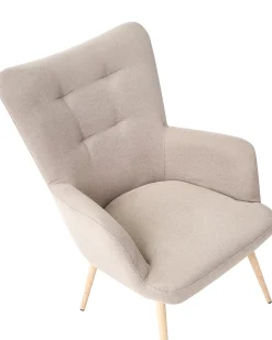 Poltrona Wingback VEJLE con poggiapiedi Tessuto Beige