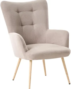 Poltrona Wingback VEJLE con poggiapiedi Tessuto Beige