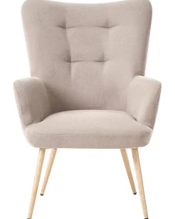 Poltrona Wingback VEJLE con poggiapiedi Tessuto Beige