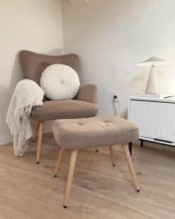 Poltrona Wingback VEJLE con poggiapiedi Tessuto Beige