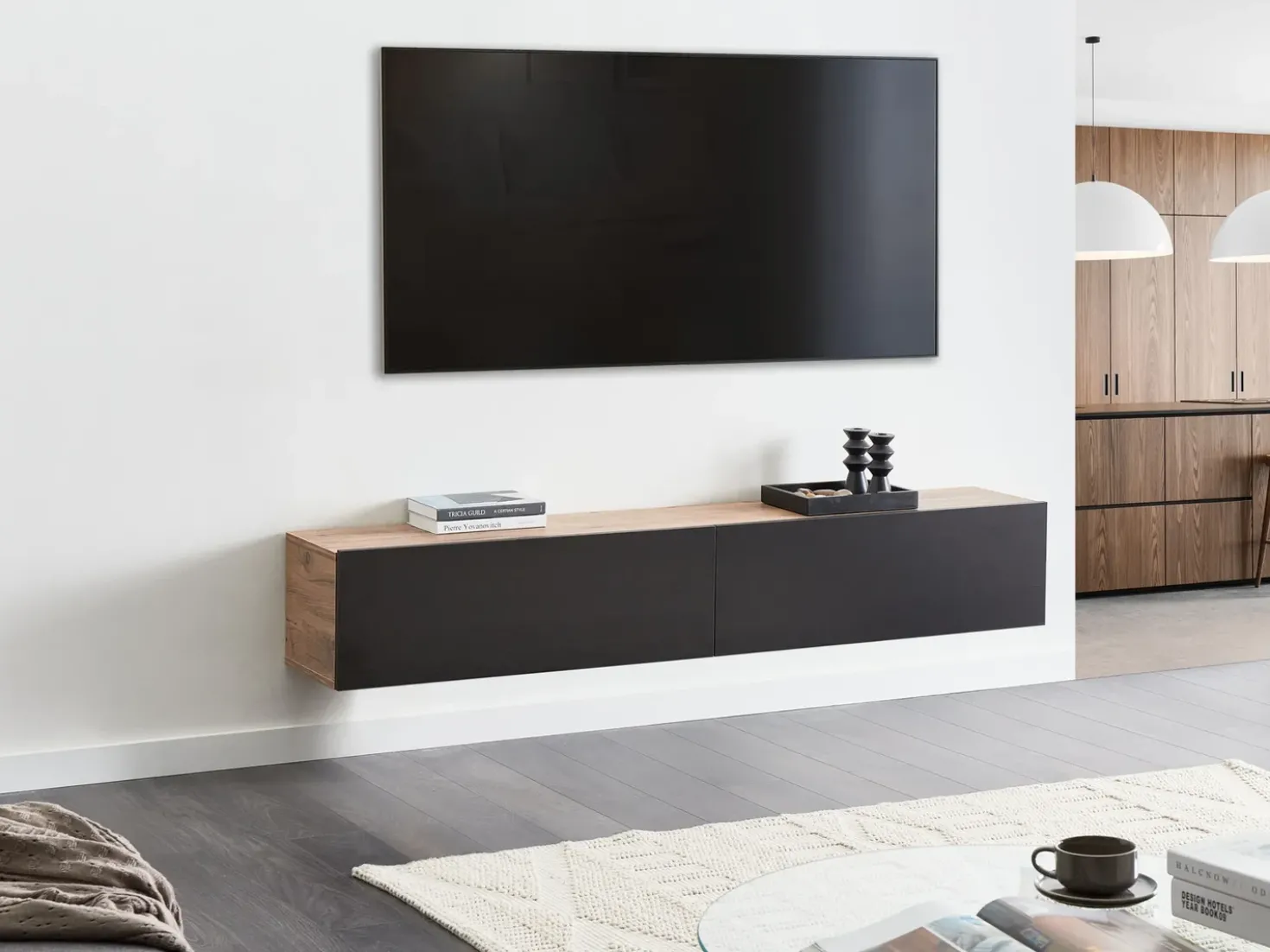Porta TV a parete GLADSTONE Marrone/Nero