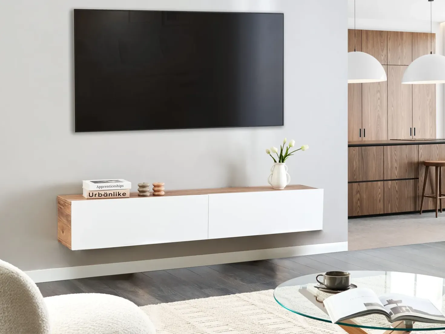 Porta TV a parete GLADSTONE Marrone/Bianco