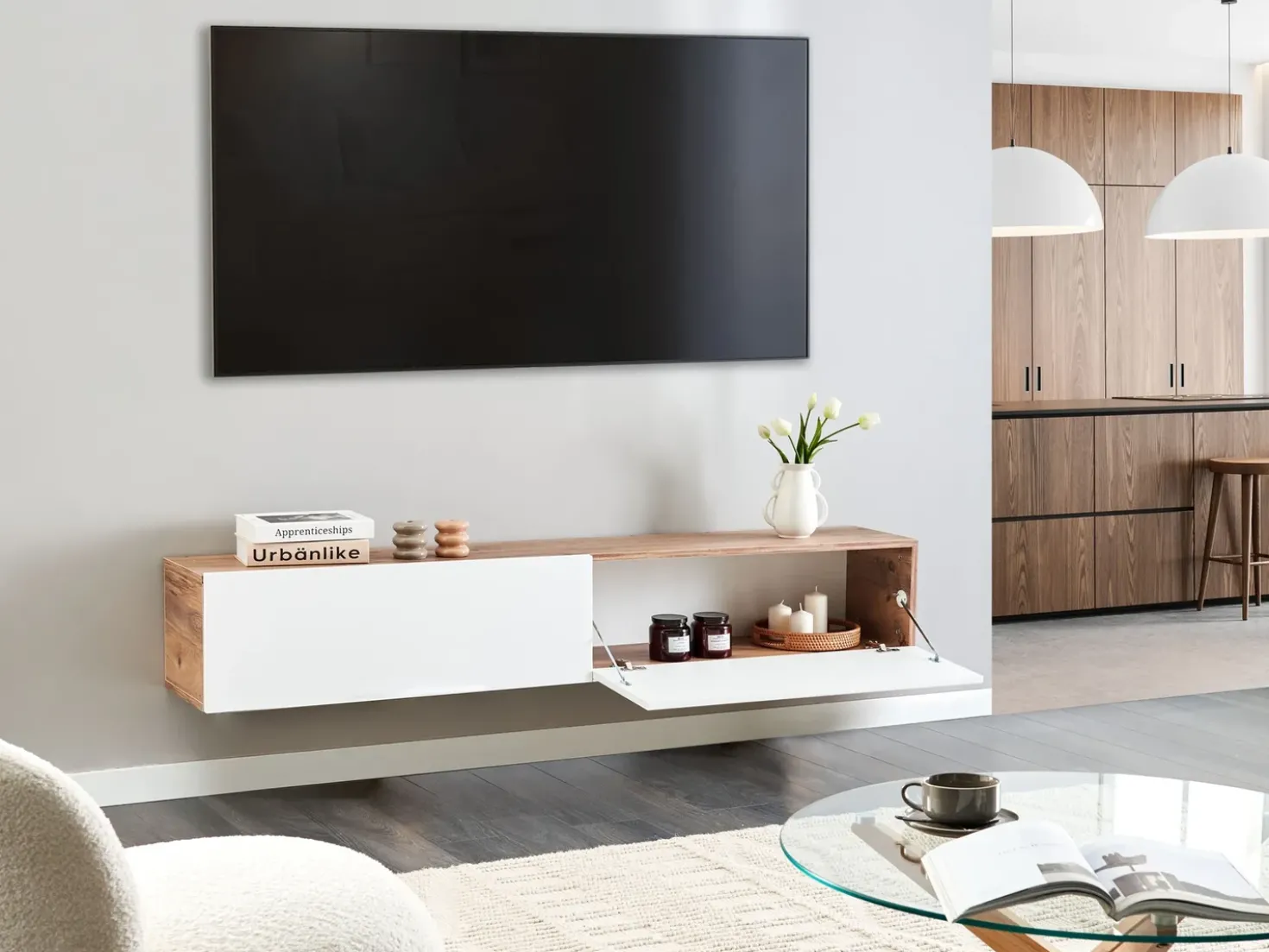 Porta TV a parete GLADSTONE Marrone/Bianco