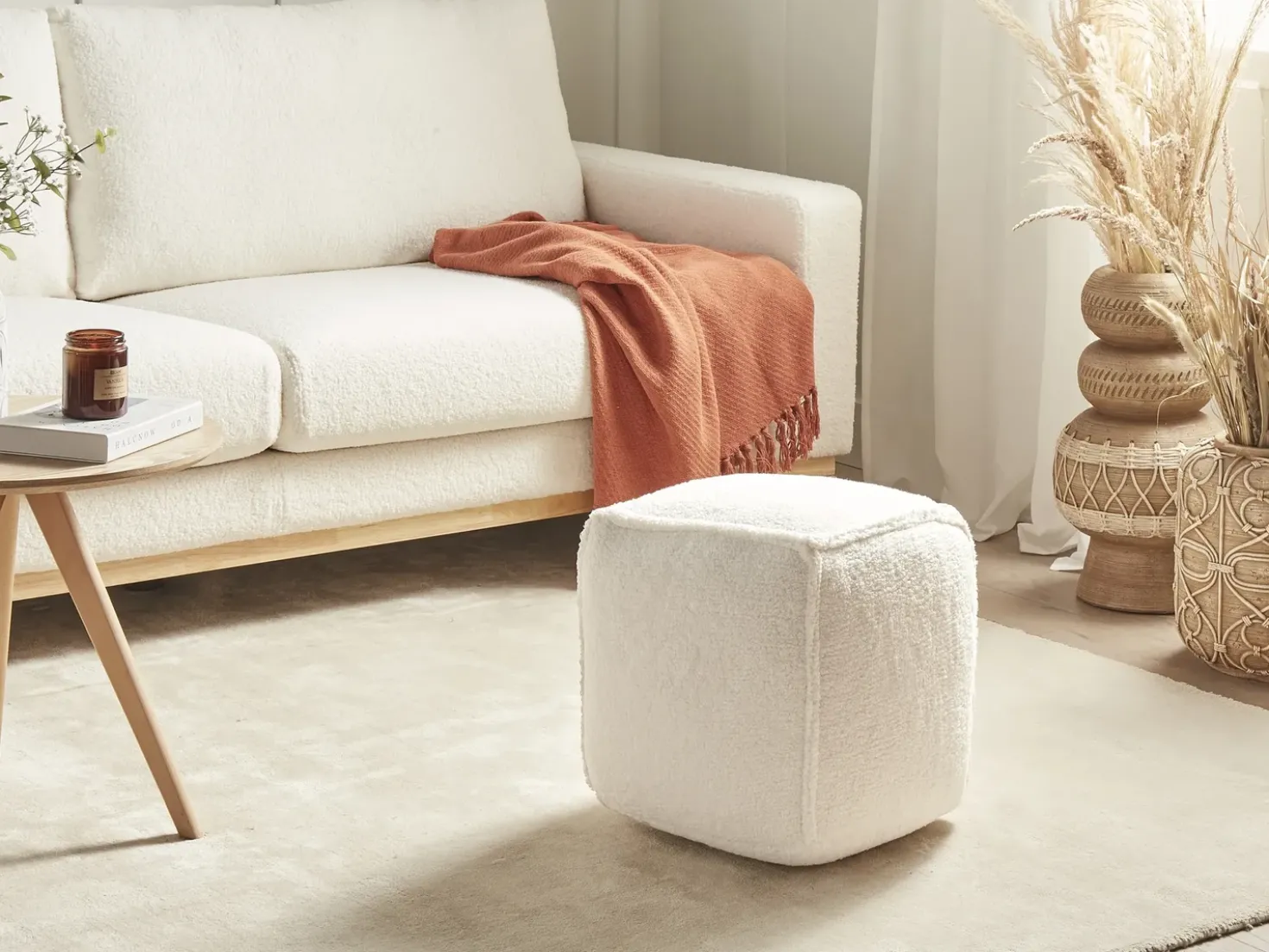 Pouf ALIPUR Bouclé Beige chiaro