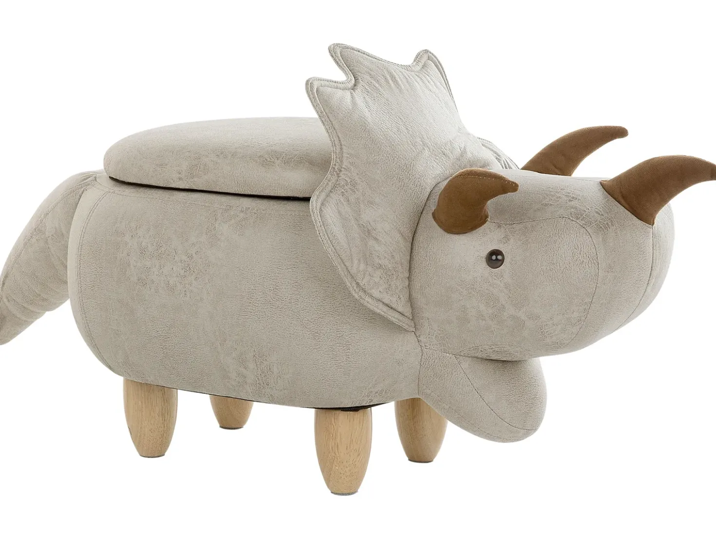 Pouf animaletto contenitore TRICERATOPS Tessuto Grigio chiaro Dinosauro