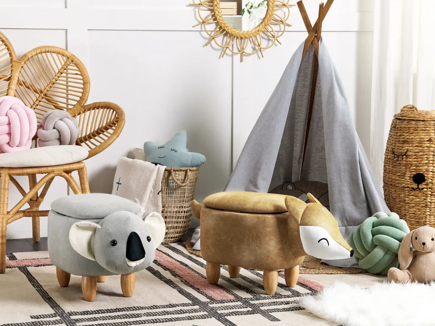 Pouf animaletto contenitore FOX Velluto Arancione Volpe
