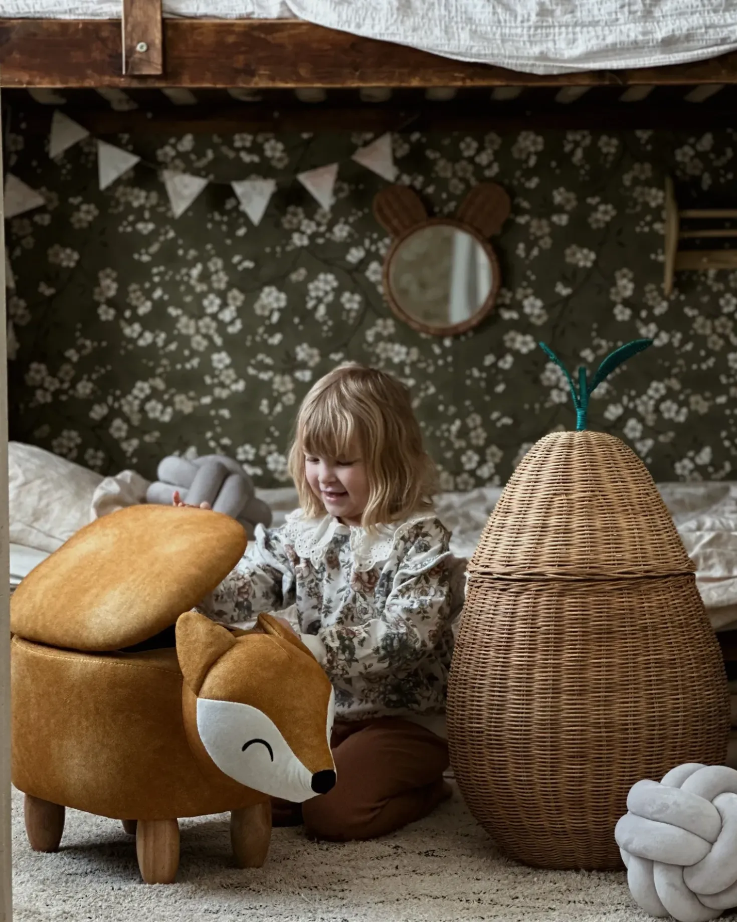 Pouf animaletto contenitore FOX Velluto Arancione Volpe