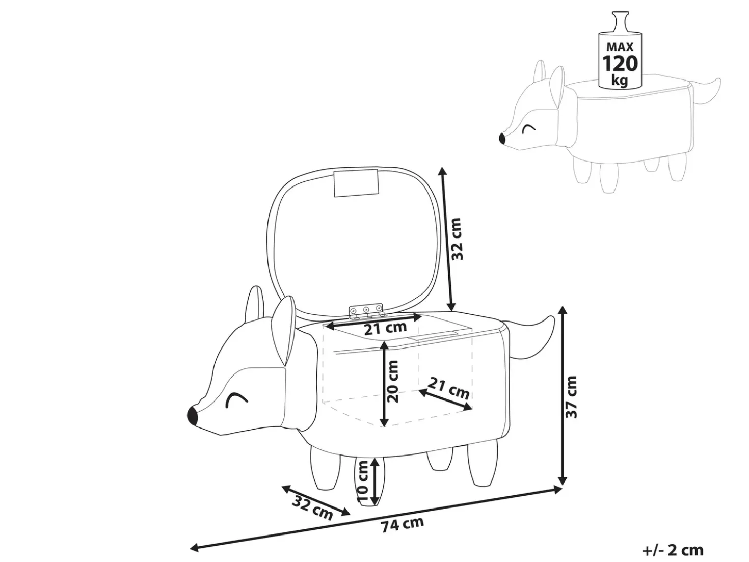 Pouf animaletto contenitore FOX Velluto Arancione Volpe