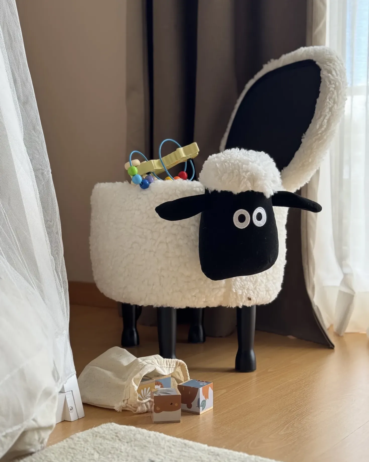 Pouf animaletto contenitore SHEEP Tessuto Bianco Pecora