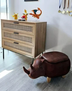 Pouf animaletto contenitore RHINO Pelle sintetica Marrone chiaro Rinocerone