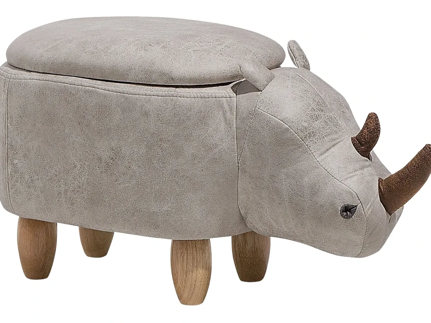 Pouf animaletto contenitore RHINO Pelle sintetica Grigio chiaro Rinocerone