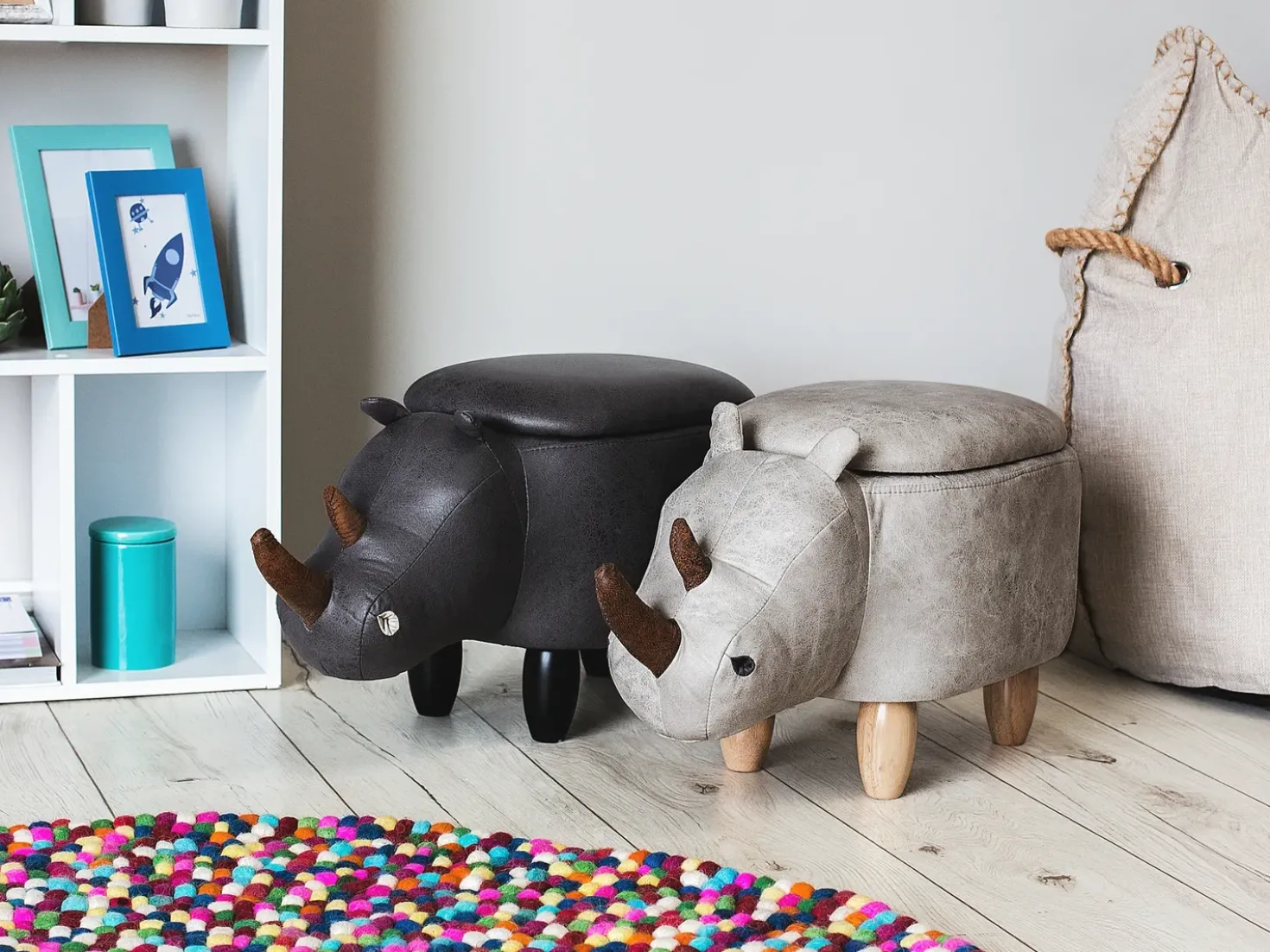 Pouf animaletto contenitore RHINO Pelle sintetica Grigio chiaro Rinocerone
