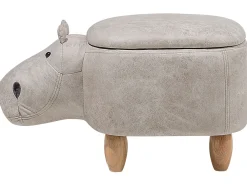 Pouf animaletto contenitore HIPPO Pelle sintetica Grigio chiaro Ippopotamo