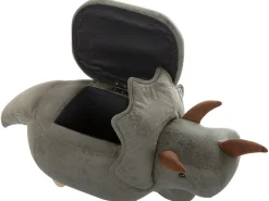 Pouf animaletto contenitore TRICERATOPS Tessuto Verde scuro Dinosauro