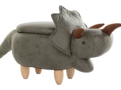Pouf animaletto contenitore TRICERATOPS Tessuto Verde scuro Dinosauro