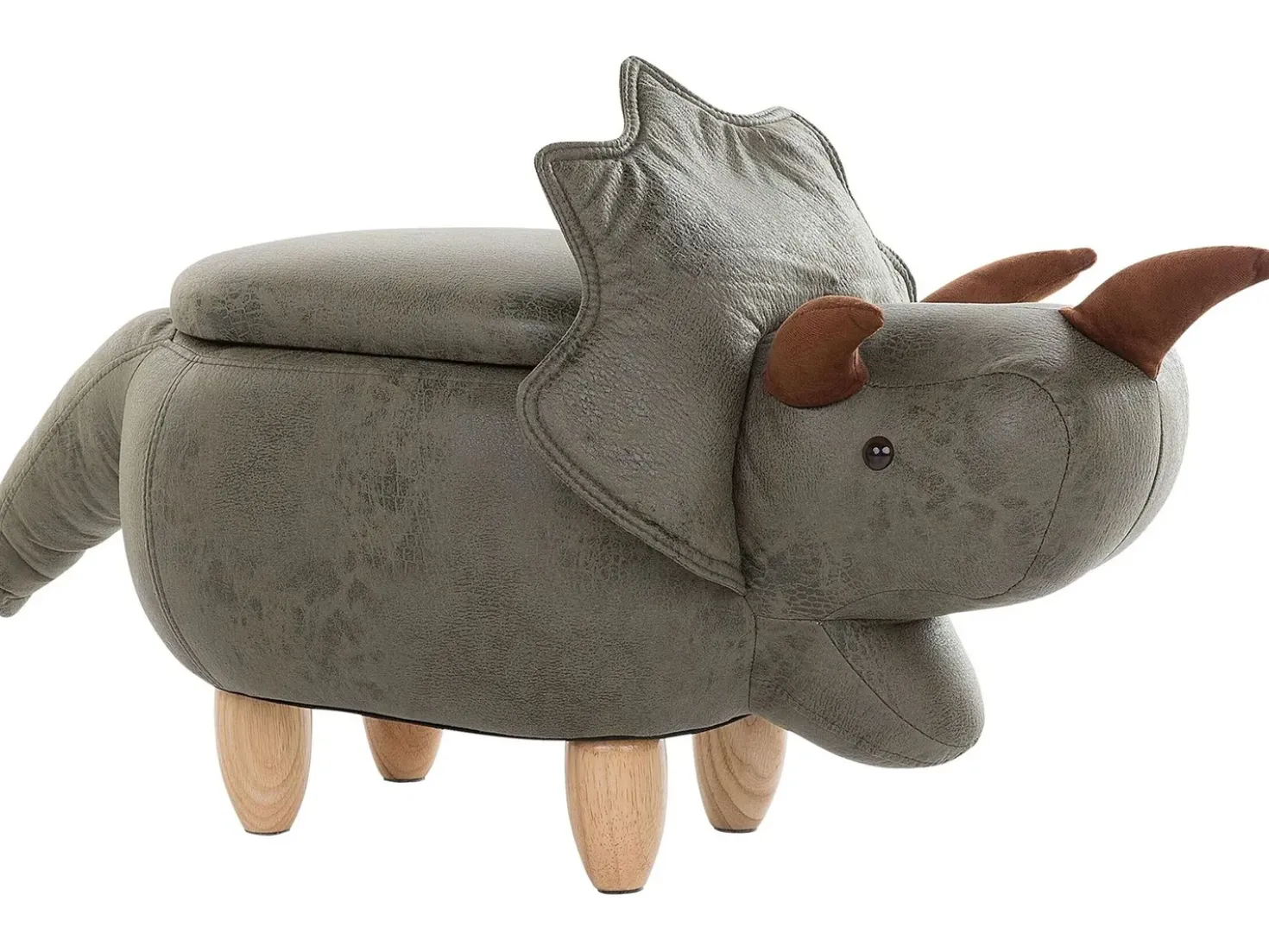 Pouf animaletto contenitore TRICERATOPS Tessuto Verde scuro Dinosauro