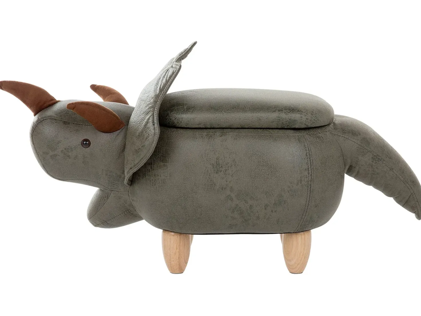 Pouf animaletto contenitore TRICERATOPS Tessuto Verde scuro Dinosauro