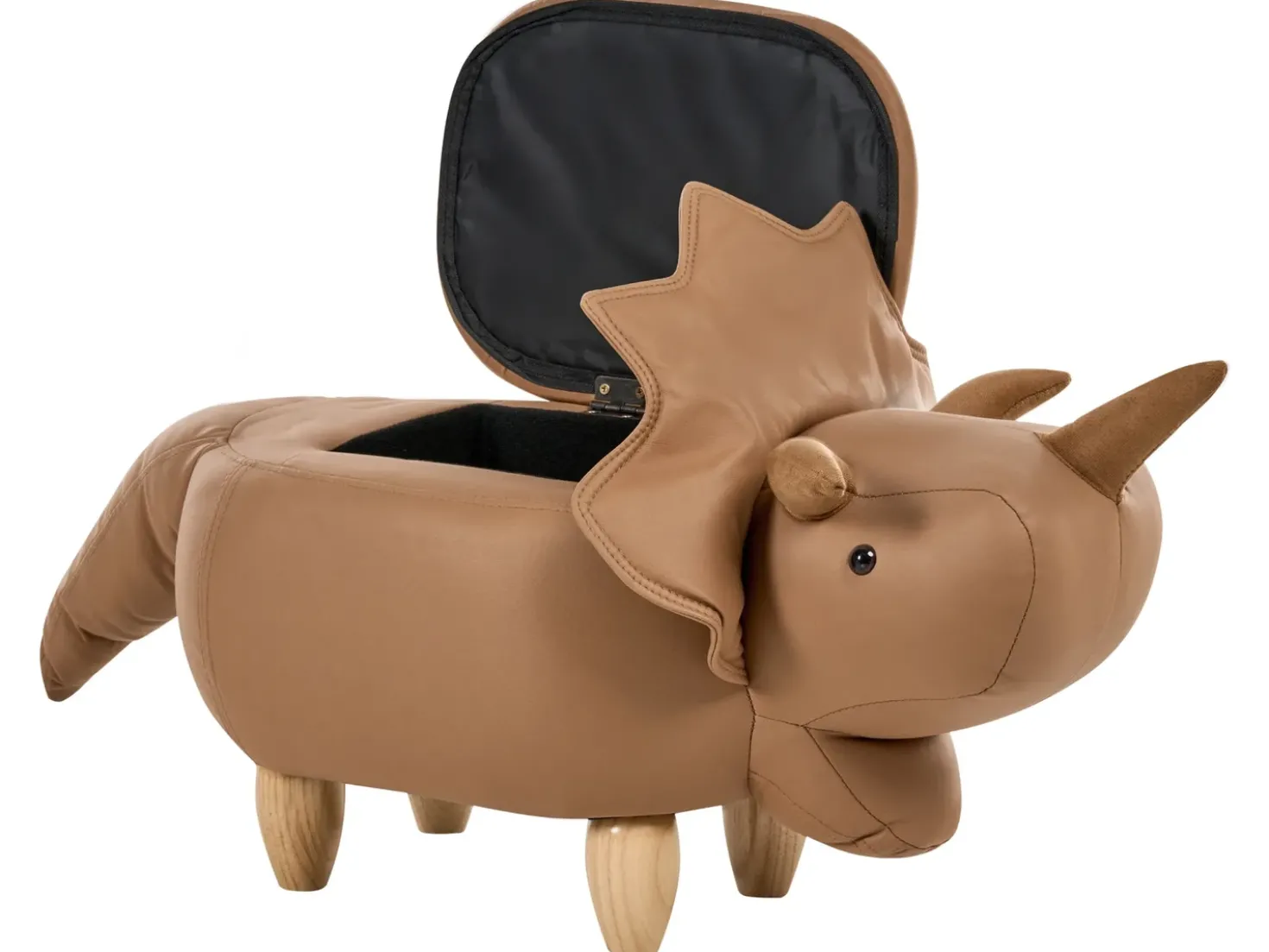 Pouf animaletto contenitore TRICERATOPS Tessuto Marrone Dinosauro